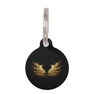 Médaillon Pour Animaux Ailes d'Ange d'or sur arrière - plan noir
