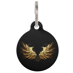 Médaillon Pour Animaux Ailes d'Ange d'or sur arrière - plan noir