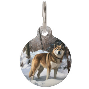Médaillon Pour Animaux Akita Qu'il neige Noël