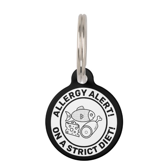 Médaillon Pour Animaux Alerte Allergique Avec Poisson Cartoon, Viande Et  (Devant)