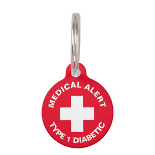 Médaillon Pour Animaux Alerte Médicale personnalisée rouge diabétique
