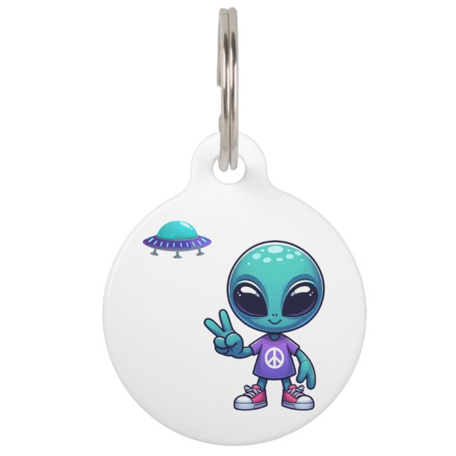 Médaillon Pour Animaux Alien de paix mignon et vaisseau spatial (Devant)