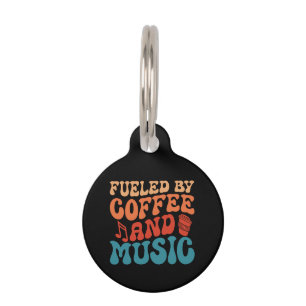 Médaillon Pour Animaux Alimenté par Café & Musique Retro Typographie Vint