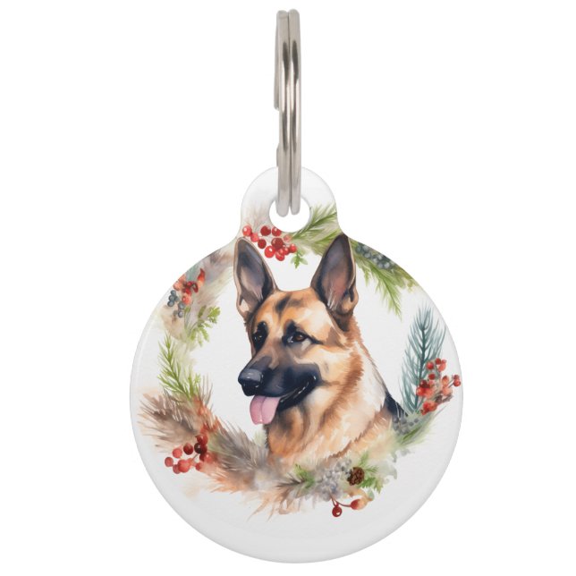 Médaillon Pour Animaux Allemand Berger Noël Wreath Festive Pup (Devant)