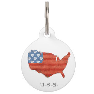 Médaillon Pour Animaux americana mon coeur est dans la carte des