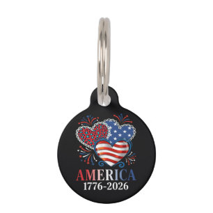 Médaillon Pour Animaux Amérique Cœurs 1776-2026 Patriotique