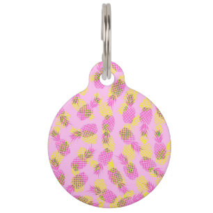 Médaillon Pour Animaux Ananas Hawaiien jaune néon et rose