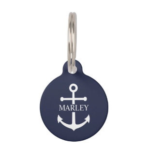 Médaillon Pour Animaux Ancre Bleue Marine Naútico avec Nom Personnalisé