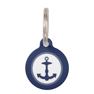 Médaillon Pour Animaux Ancre Bleue Marine Nautique Avec Informations Pers