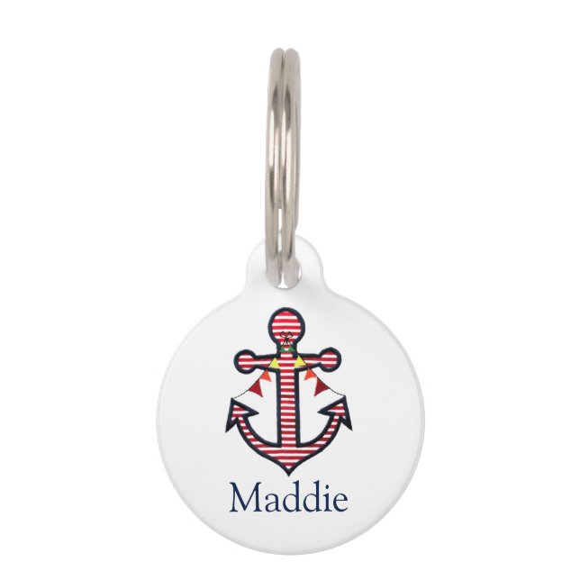 Médaillon Pour Animaux Ancre nautique Personnalisé chat ou animal de comp (Devant)
