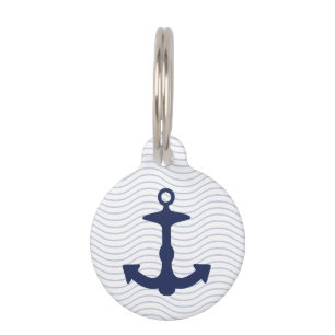 Médaillon Pour Animaux Ancre Silhouette Bleu Marine Et Informations Perso