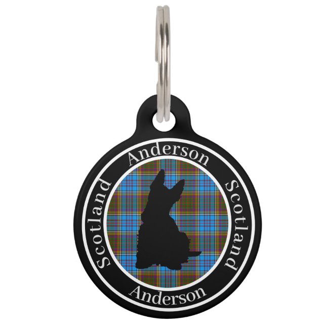 Médaillon Pour Animaux Anderson Tartan & Scottie Dog Personnalisé (Devant)