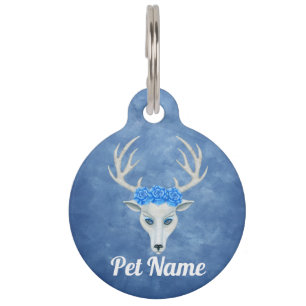 Médaillon Pour Animaux Antlers à la tête de cerf blanc portant des Roses
