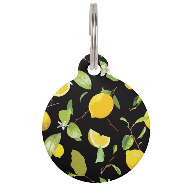 Médaillon Pour Animaux Aquarelle Citron & Feuilles (Devant)