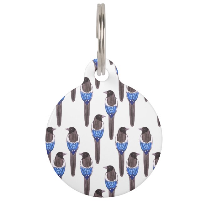 Médaillon Pour Animaux Aquarelle de pie affichée par noir ou de pie (Devant)