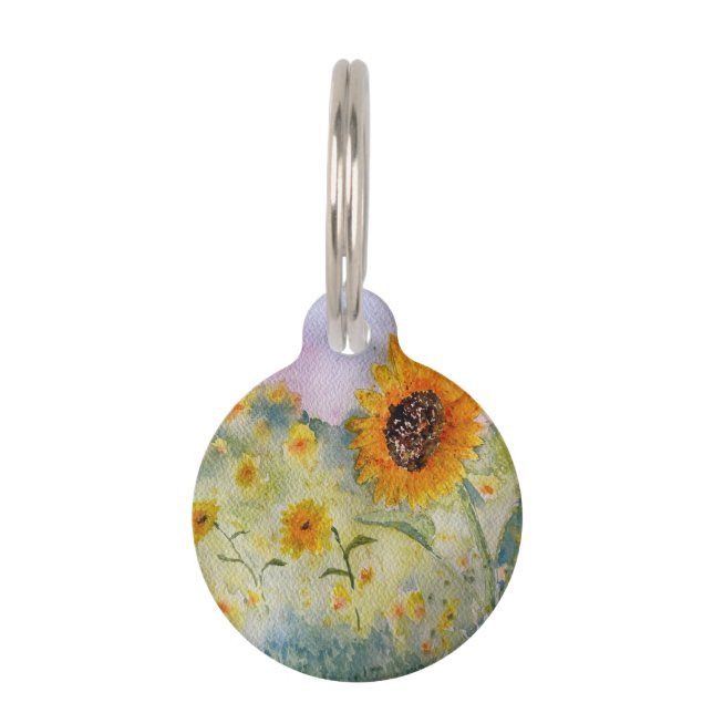 Médaillon Pour Animaux Aquarelle des fleurs de soleil (Devant)