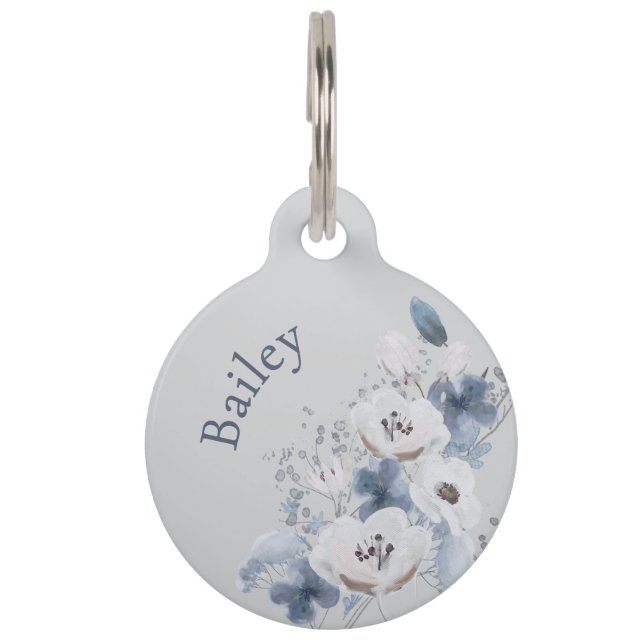 Médaillon Pour Animaux Aquarelle d'hiver Monogramme floral personnalisé (Devant)