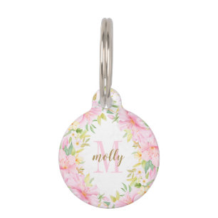Médaillon Pour Animaux Aquarelle Florale Monogramme Botanique Rose