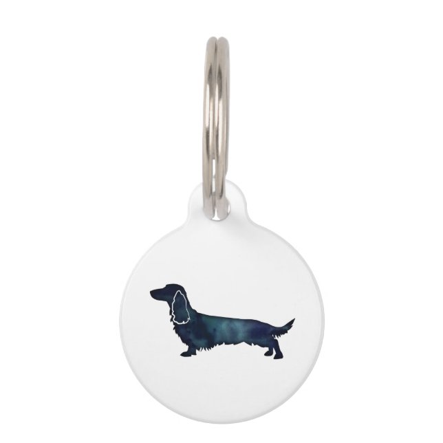 Médaillon Pour Animaux Aquarelle noire longue hailée Dachshund (Devant)