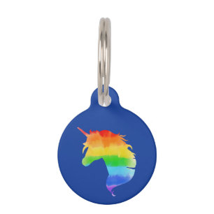 Médaillon Pour Animaux Aquarelle Rainbow Unicorn