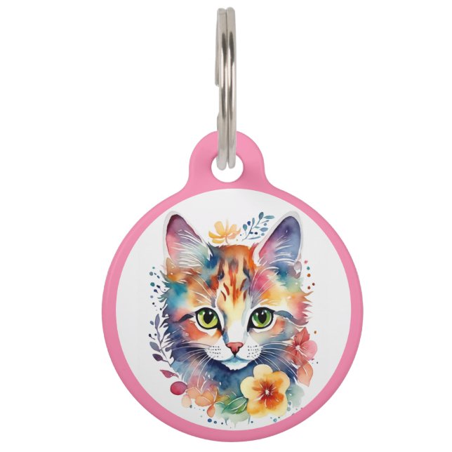 Médaillon Pour Animaux Aquarelle rose Style Floral Kitten (Devant)