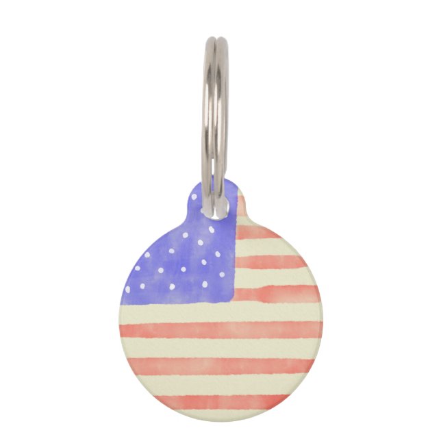 Médaillon Pour Animaux Aquarelle rustique USA drapeau américain personnal (Devant)