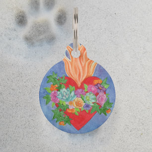 Médaillon Pour Animaux Aquarelle Sacré-Coeur Personnalisée Chat Chien