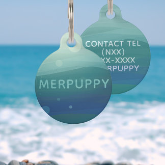 Médaillon Pour Animaux Aquarelle Turquoise moderne Waves Sea Green Chien 