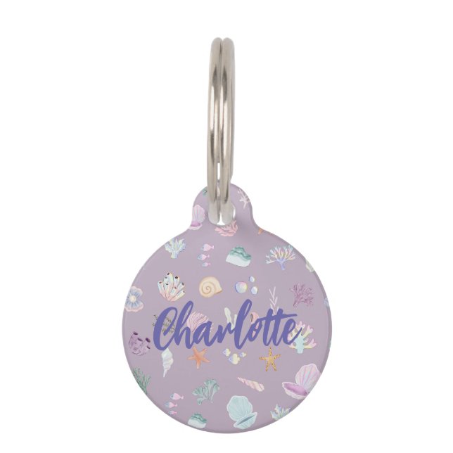 Médaillon Pour Animaux Aquarelle Whimsical sous le coquillage marin (Devant)