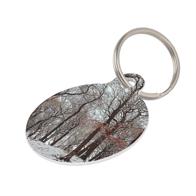 Médaillon Pour Animaux Arbres, avec feuilles oranges et neige (Côté )
