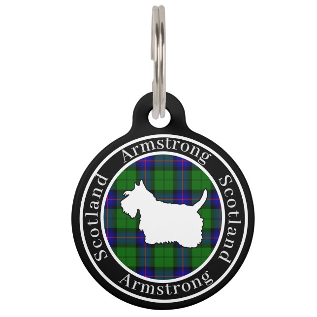 Médaillon Pour Animaux Armstrong Tartan & Scottie Dog Personnalisé (Devant)
