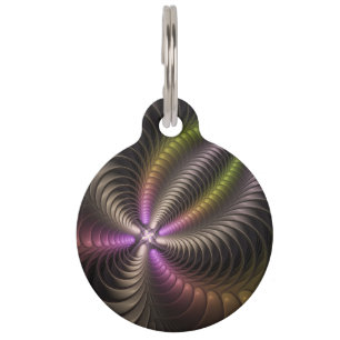Médaillon Pour Animaux Art abstrait brillant tripant coloré fractal 3D