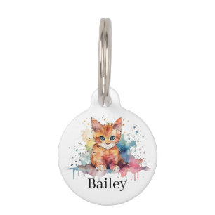 Médaillon Pour Animaux Art coloré de chat à l'aquarelle éclaboussée