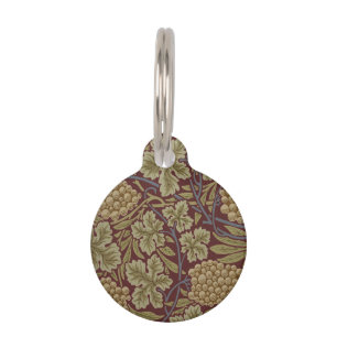 Médaillon Pour Animaux Art de vigne rouge vert William Morris