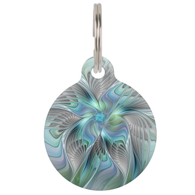 Médaillon Pour Animaux Art Fantastique Papillon Bleu Vert Abstrait (Devant)