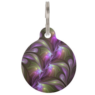 Médaillon Pour Animaux Art fractal abstrait coloré violet pourpre kaki