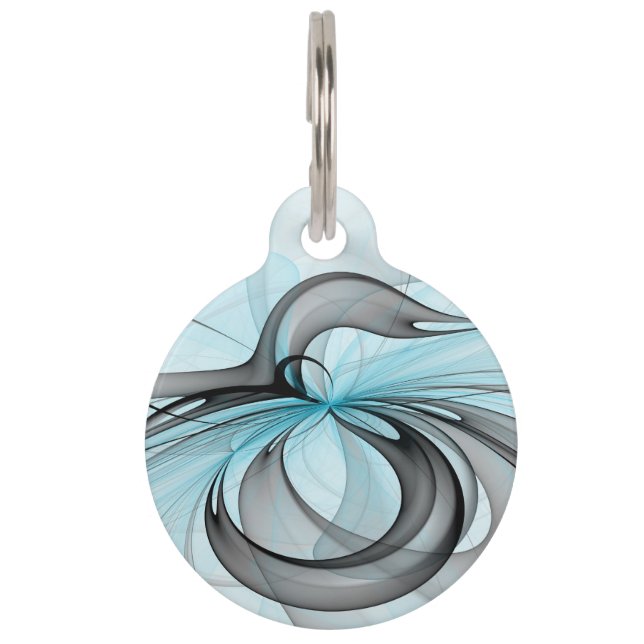 Médaillon Pour Animaux Art fractal moderne gris anthracite abstrait bleu (Devant)