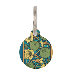 Médaillon Pour Animaux Art Nouveau Nasturtium Bleu Or floral Verneuil
