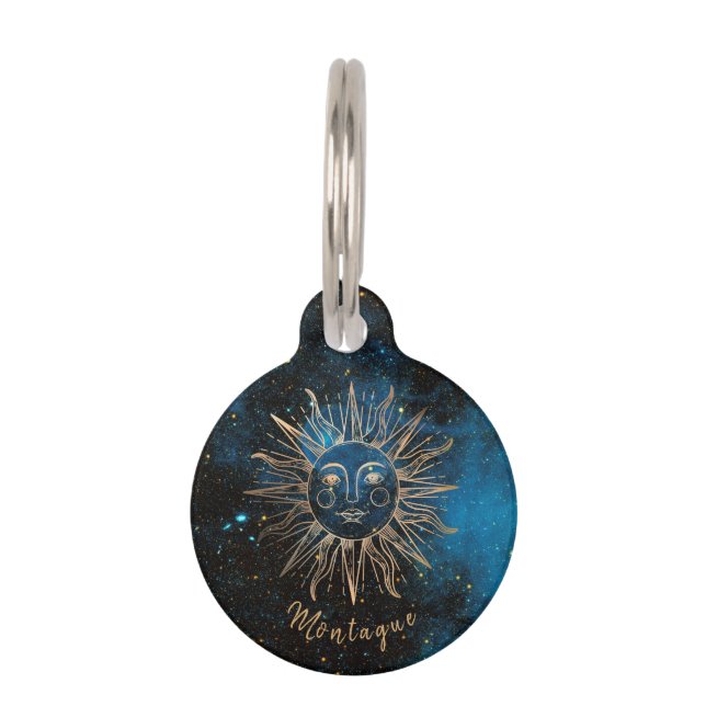 Médaillon Pour Animaux Astrologie du Soleil Monogramme Céleste Paillettes (Devant)