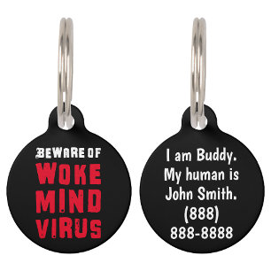 Médaillon Pour Animaux Attention personnalisée au virus Woke Mind Red Noi
