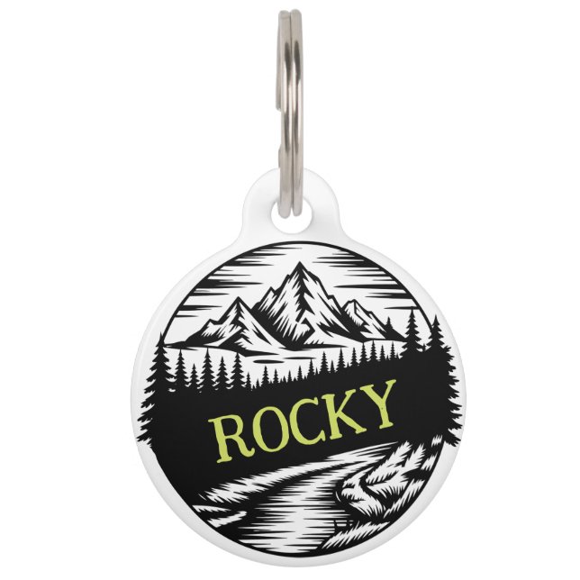 Médaillon Pour Animaux Aventure en plein air montagne personnalisée (Devant)