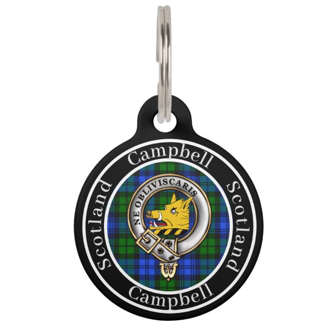 Médaillon Pour Animaux Badge de clan Campbell & Tartan Personnalisé  (Devant)