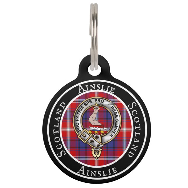 Médaillon Pour Animaux Balise Ainslie Badge/Tartan Personnalisé People ID (Devant)