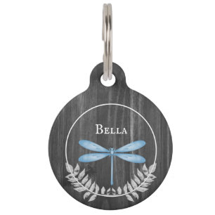 Médaillon Pour Animaux Balise Balise Bleue Dragonfly Rustic Round Pet