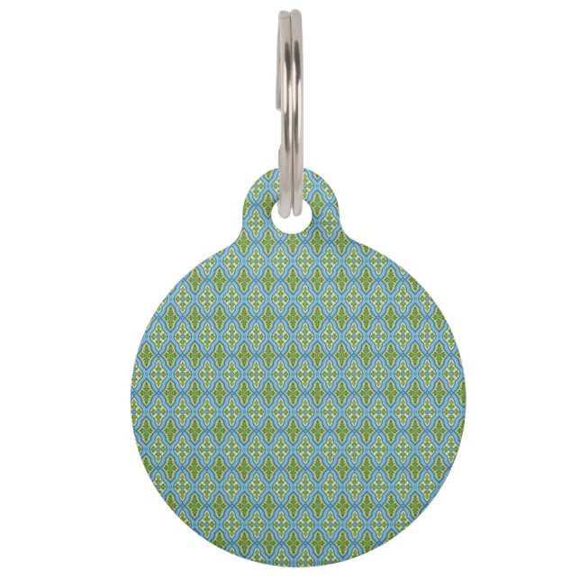 Médaillon Pour Animaux Balise Bleu & Diamant Vert Patternes Pet (Devant)