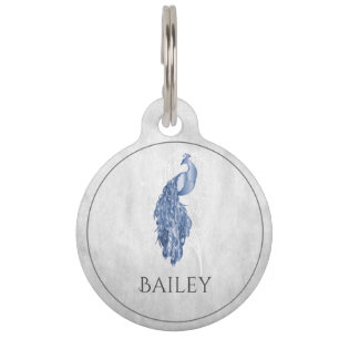 Médaillon Pour Animaux Balise bleue Elegant Peacock Round Pet