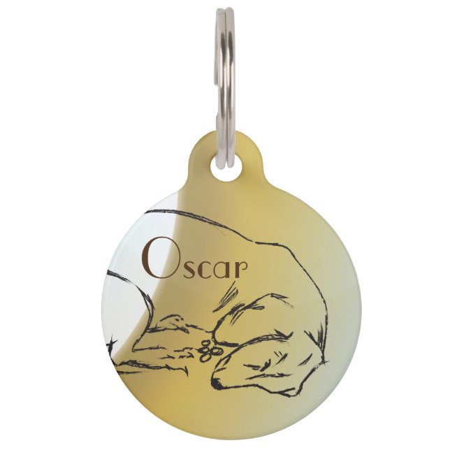 Médaillon Pour Animaux Balise Chien, Dachshund couché Nom personnalisé Ch (Devant)