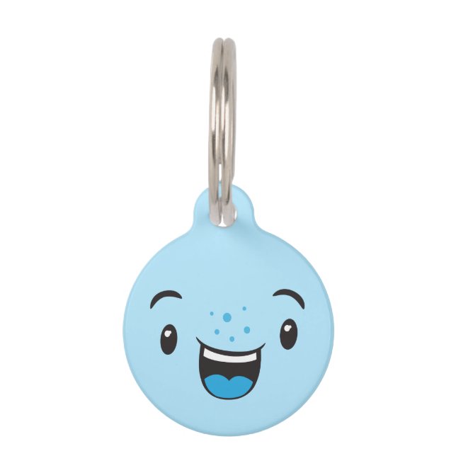 Médaillon Pour Animaux Balise Chien face Kawaii souriant bleu (Devant)