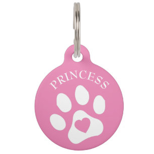 Médaillon Pour Animaux Balise Chien rose avec nom et téléphone Rond Ani