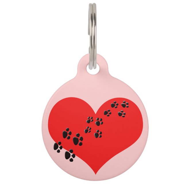 Médaillon Pour Animaux Balise Coeur mignon et Empreintes de pattes (Devant)